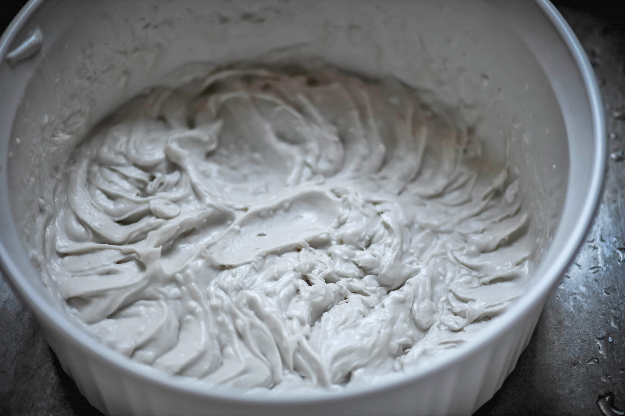 Bowlful of coconut frosting.
