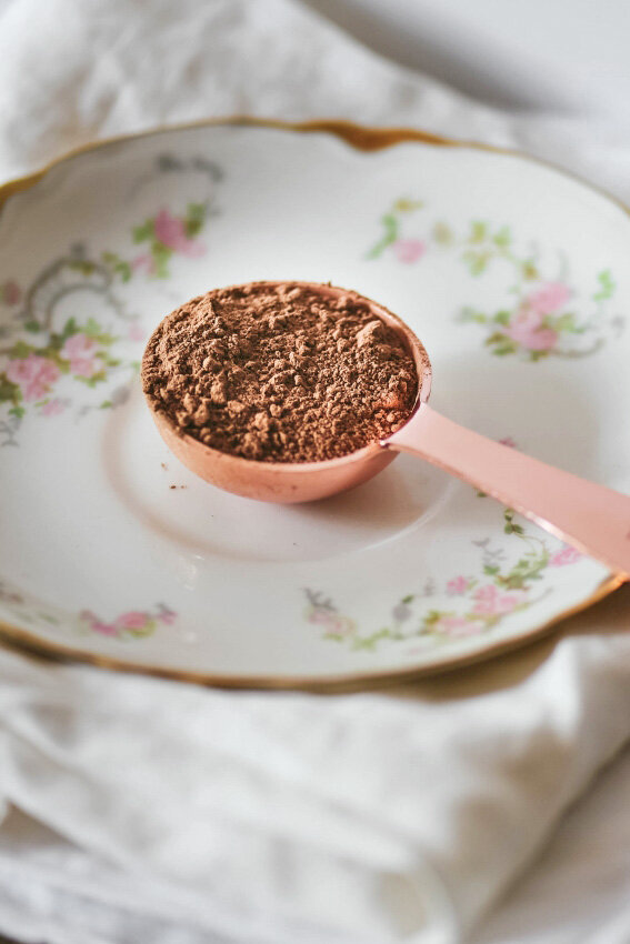 still life tablespoon of cacao powder